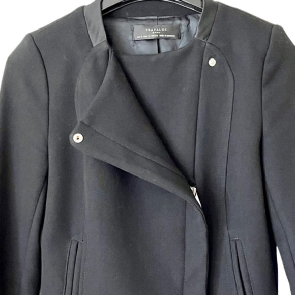 Zara Trafaluc Ponte Knit Moto Cropped Jacket Zippers - Black - S - Picture 1 of 10